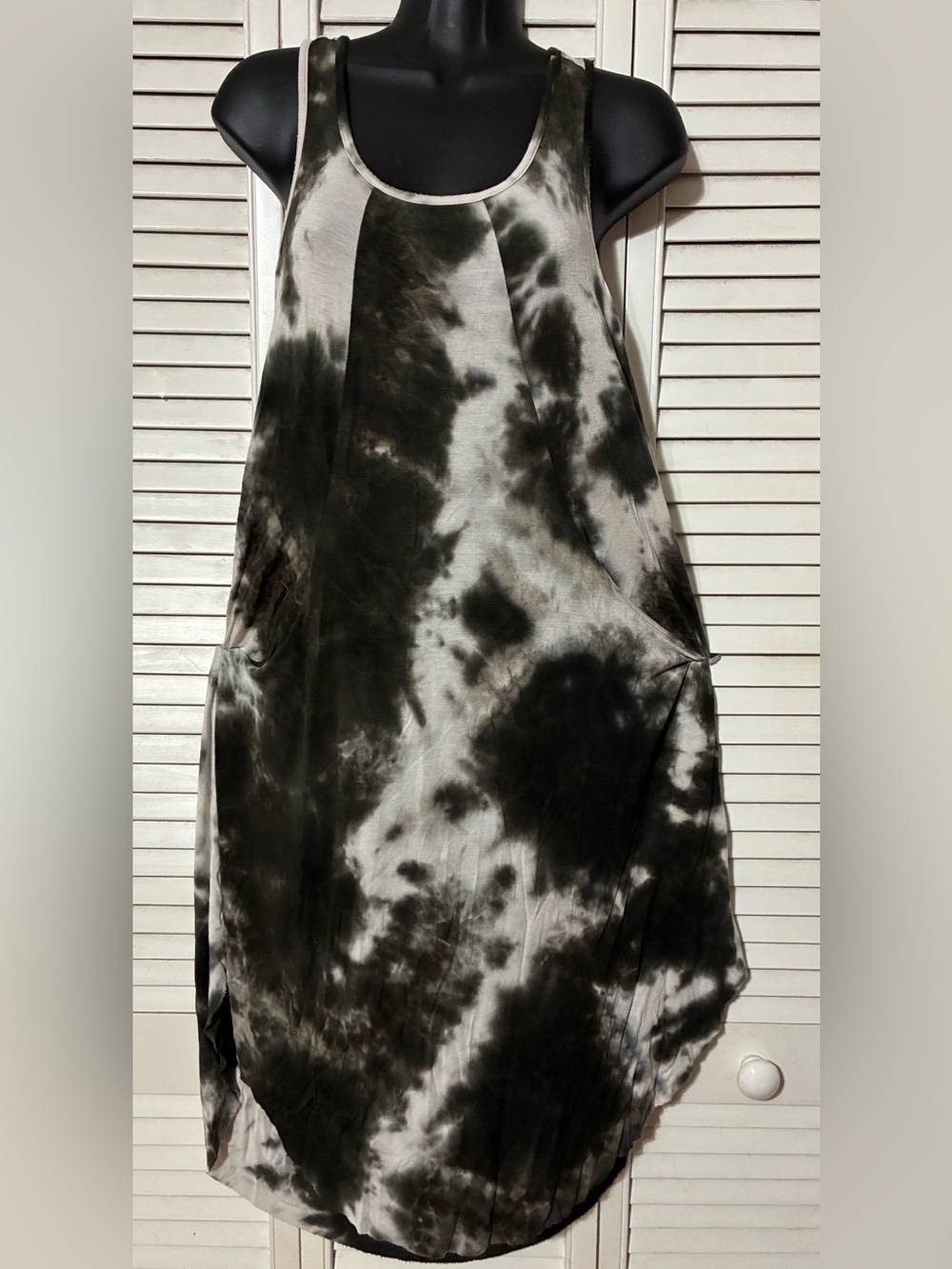 Mod Ref Black and White Washed Tie-Dye dress with raw edge hem.